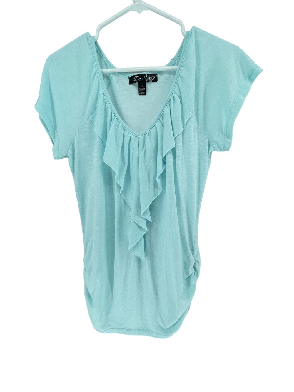 Lena Light Blue Ruffled Short Sleeve Blouse Women's Size Small